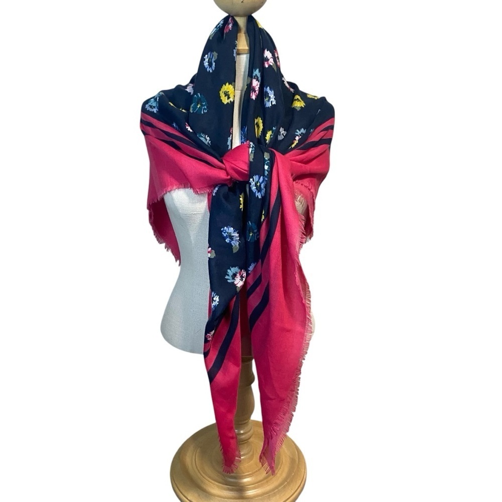 Pink/Blue Floral Print Square Scarf - 40X40